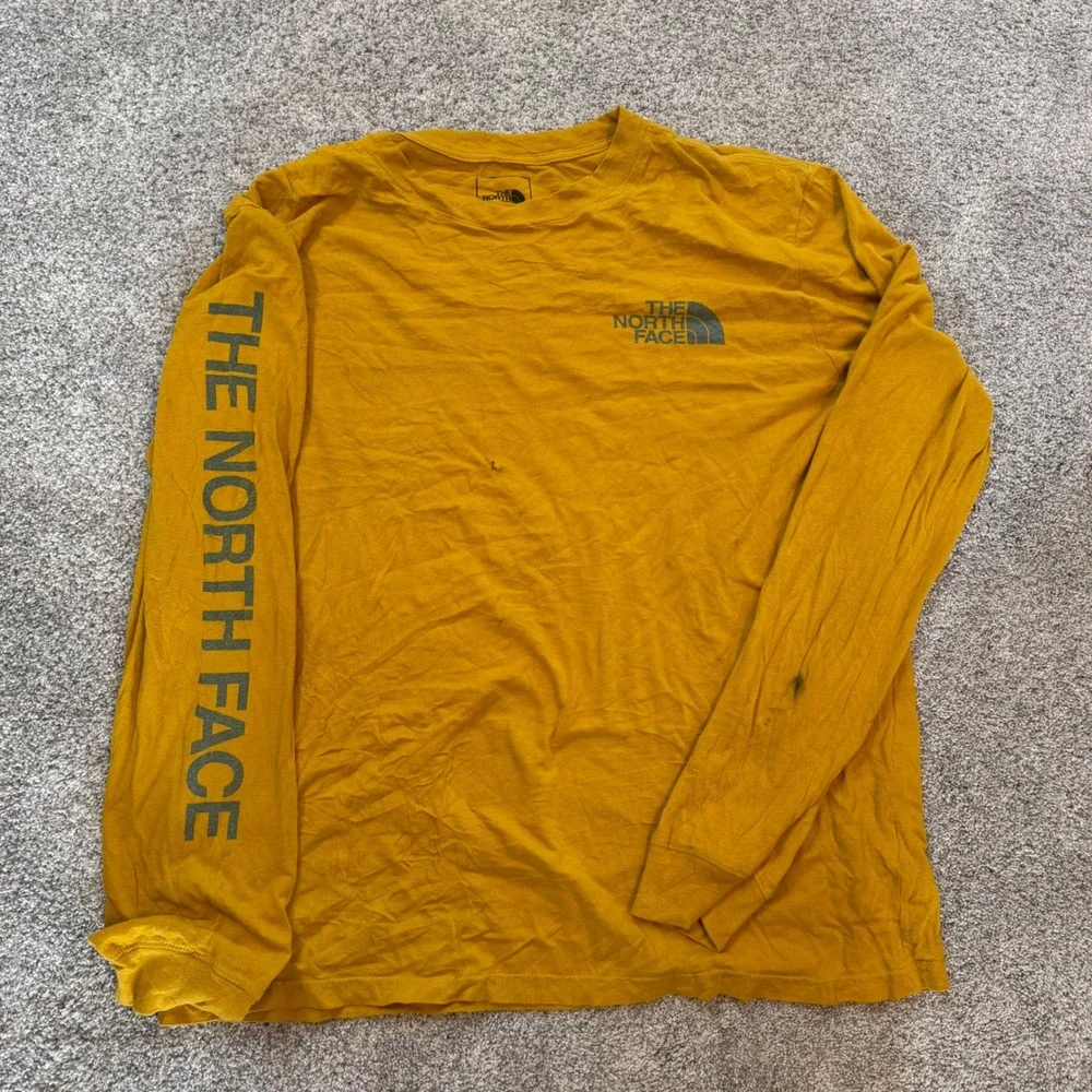 The North Face Mens Mustard Yellow Long Sleeve Graphic Logo T-Shirt Size Large